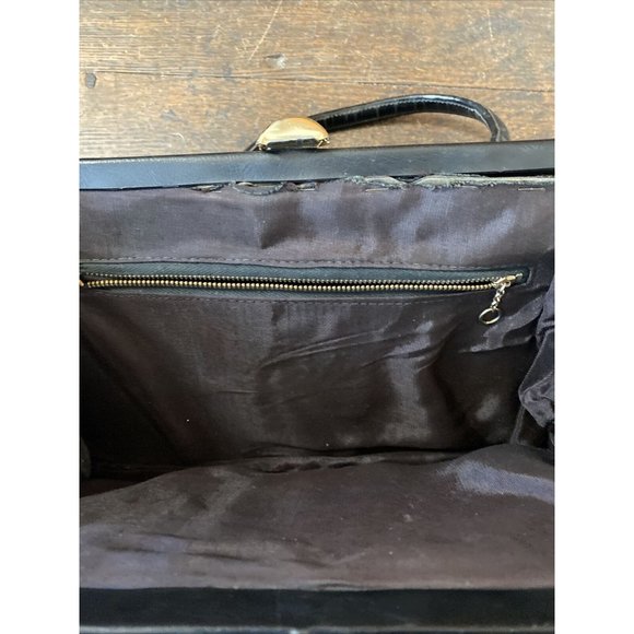 Vintage Black Floral Embroidered Needlepoint Tapestry Purse Handbag Read Below - Picture 8 of 12